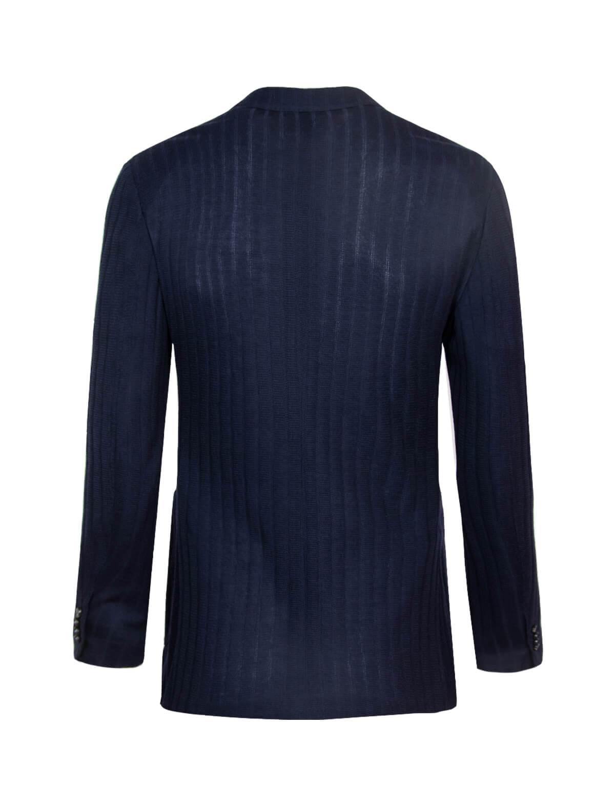 LARDINI Double-Breasted Wool Blend Knit Blazer in Navy | CLOSET Singapore