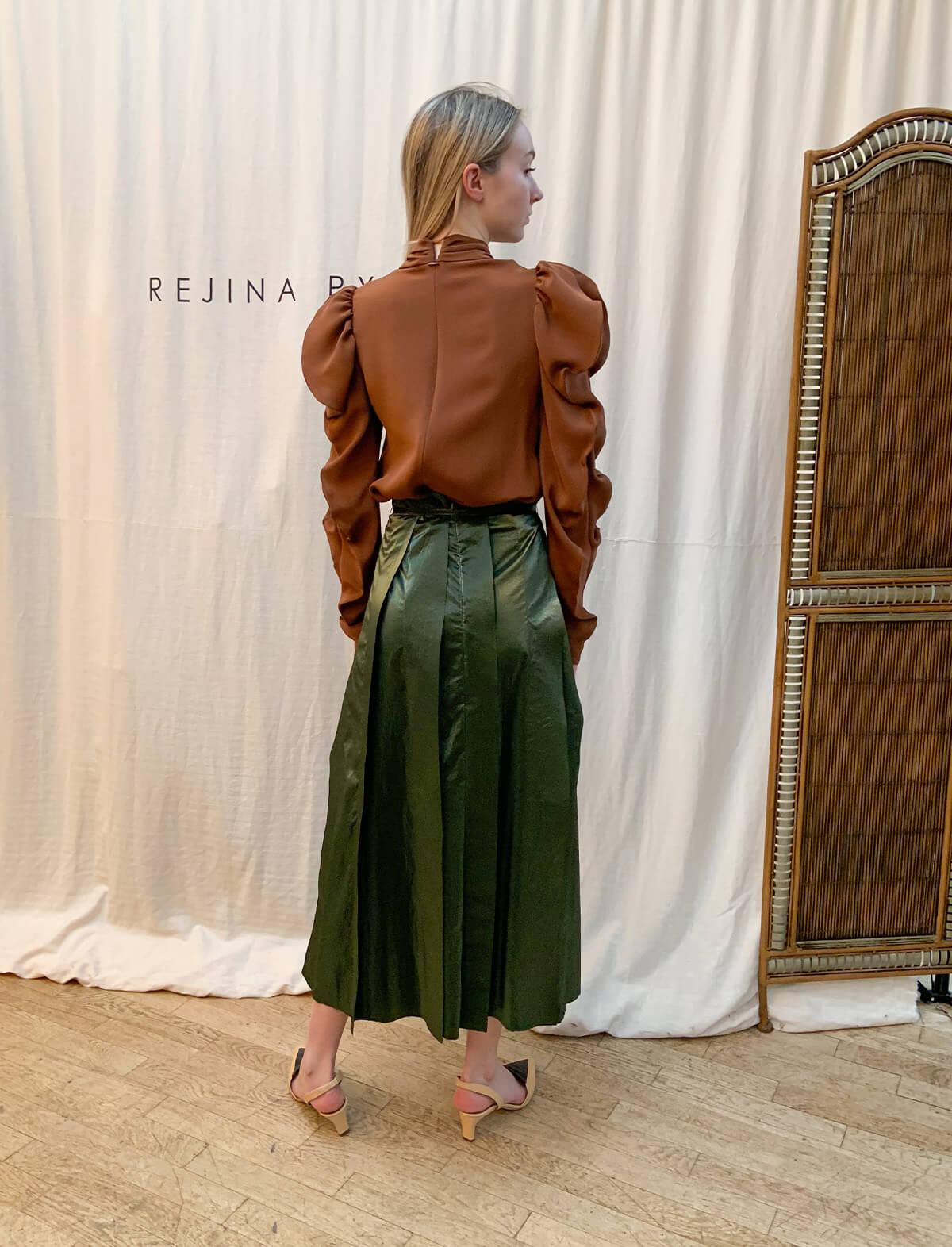 REJINA PYO Sofia Woven Blouse in Brown