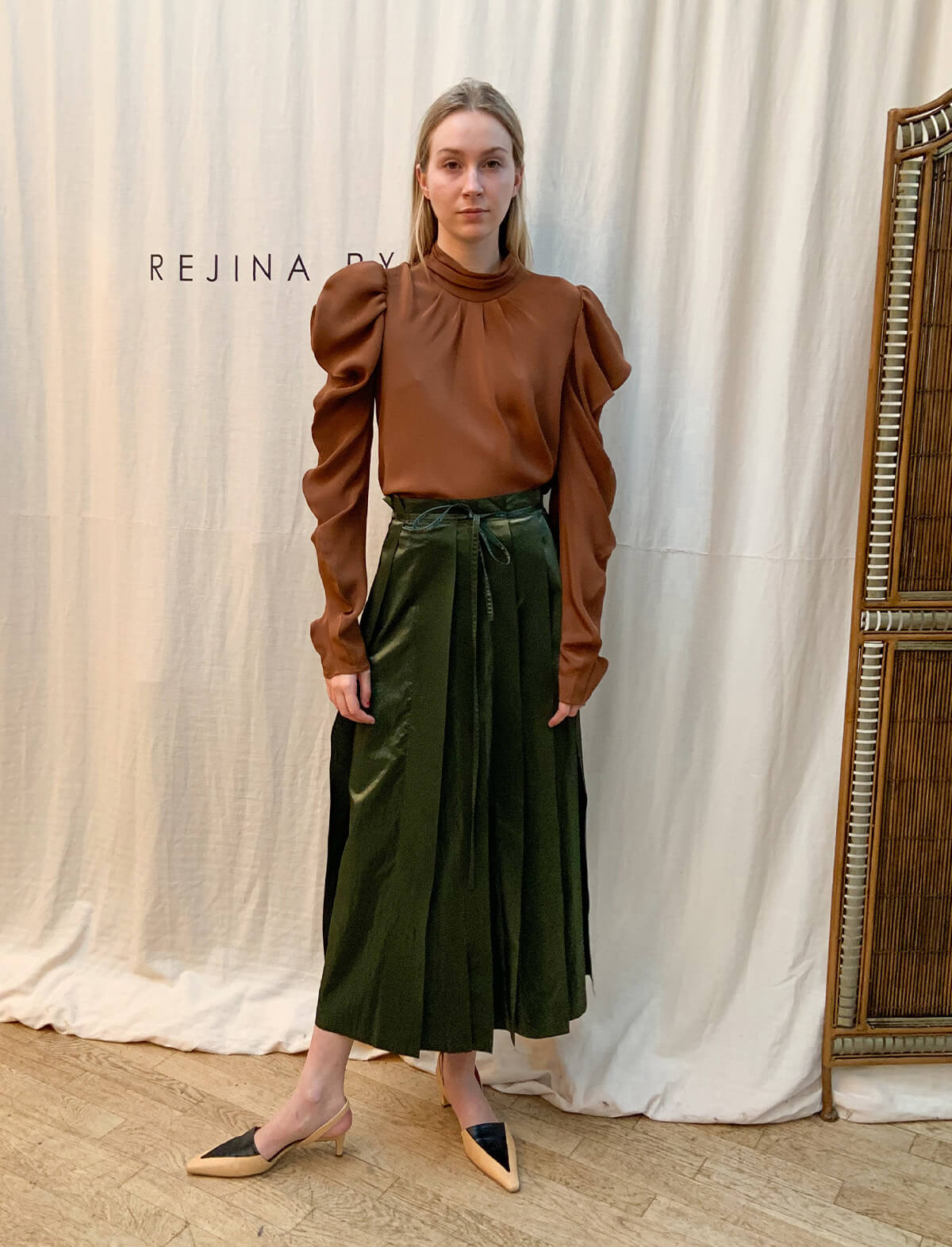 REJINA PYO Sofia Woven Blouse in Brown