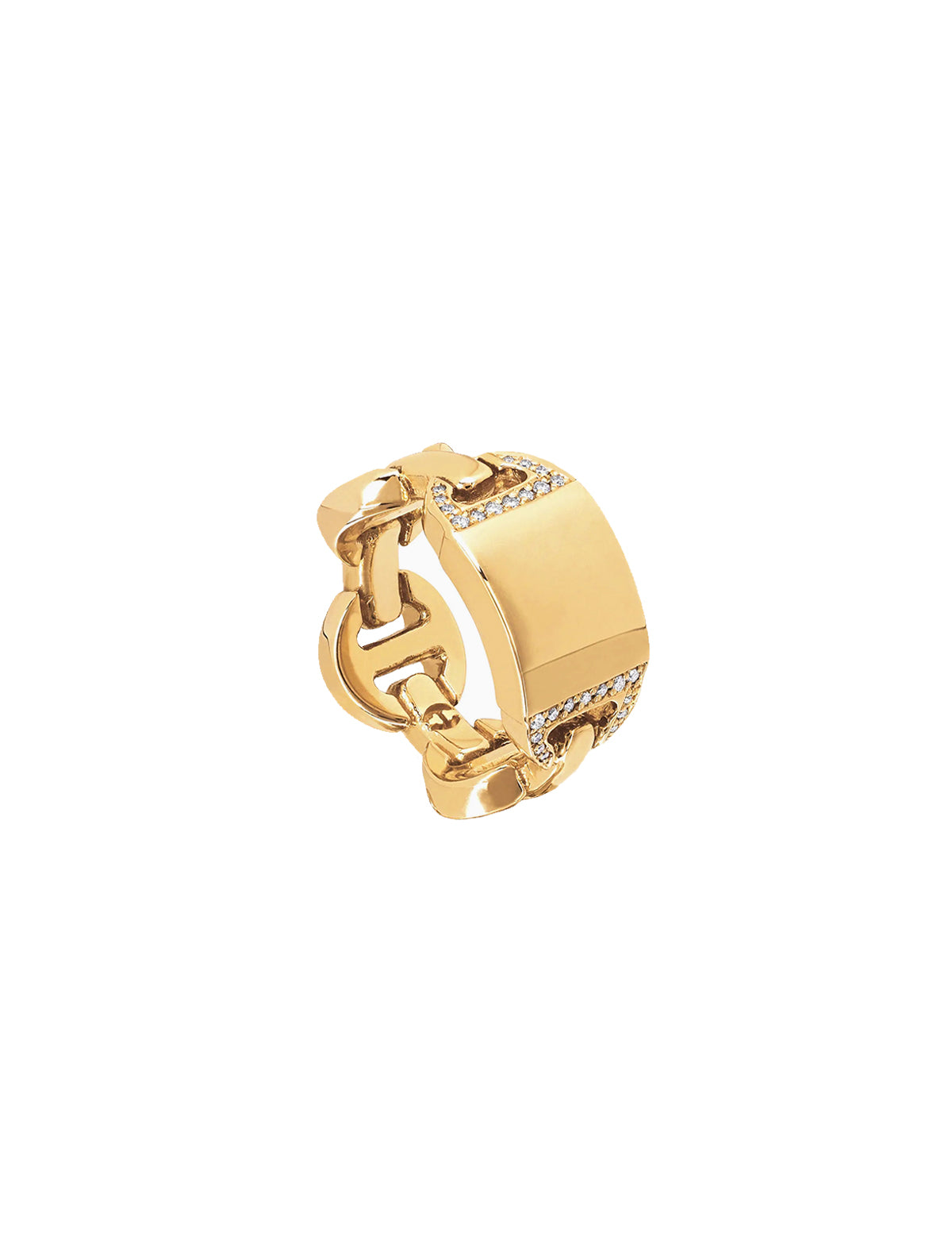 HOORSENBUHS Brute Classic Tri-Link Monogram with Diamonds Ring 18k Yellow Gold