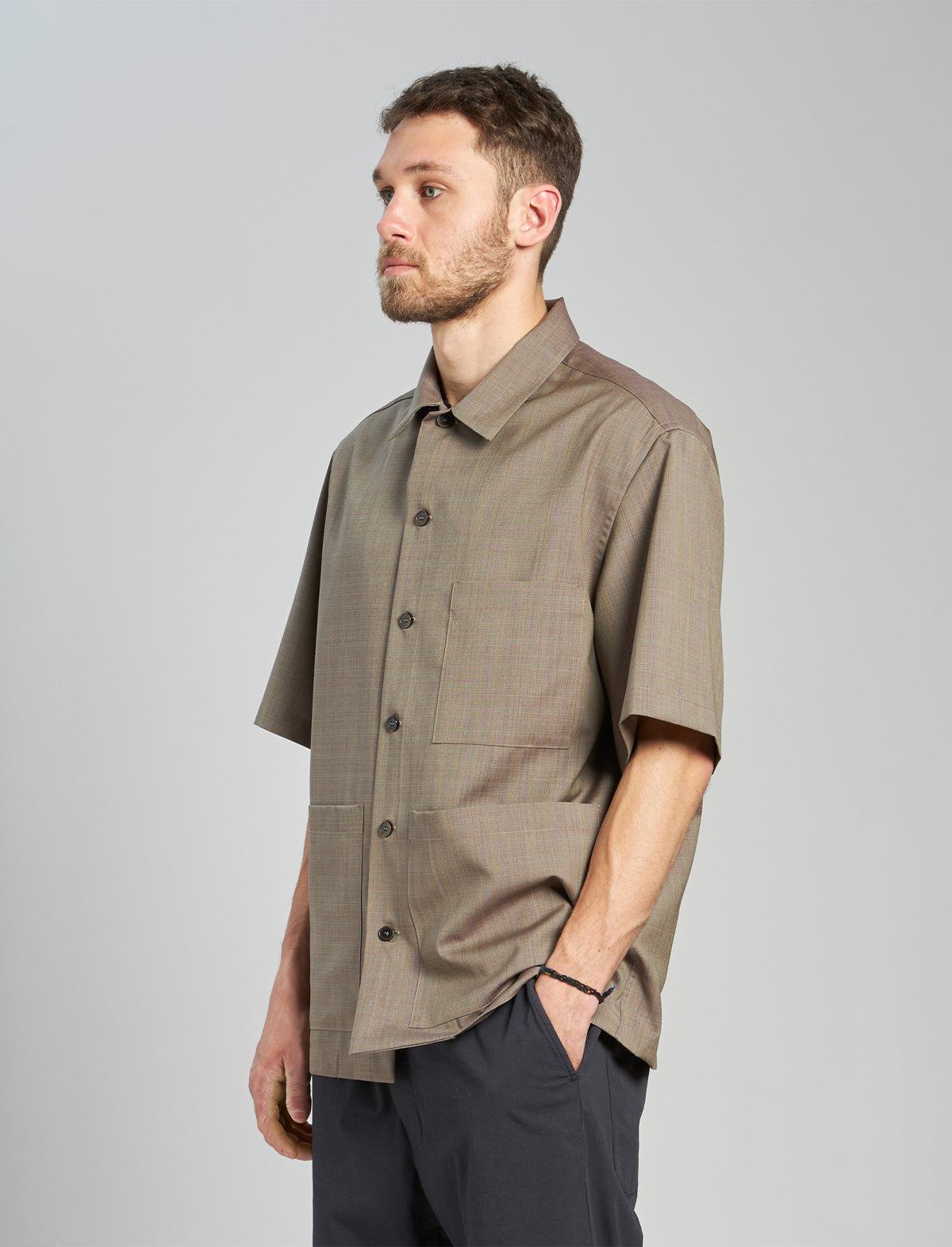 BARENA VENEZIA Short Sleeve Button-Up Shirt in Khaki