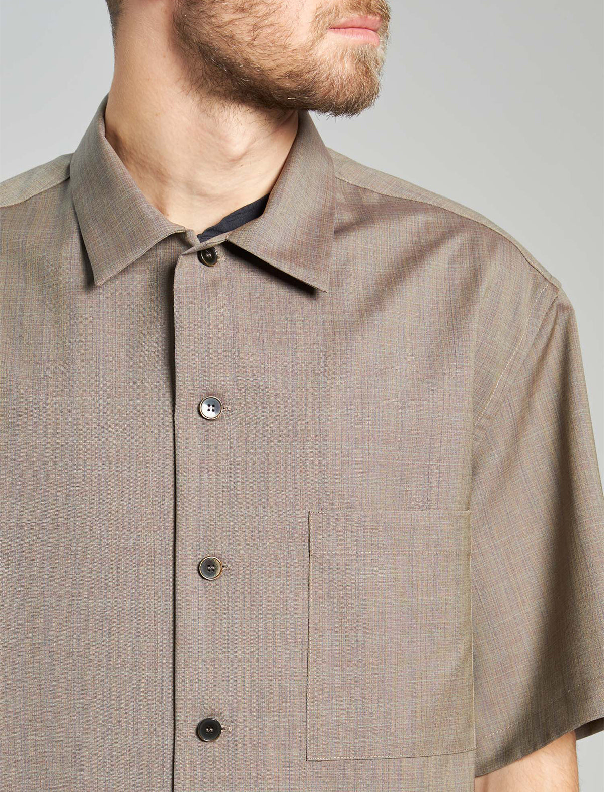 BARENA VENEZIA Short Sleeve Button-Up Shirt in Khaki