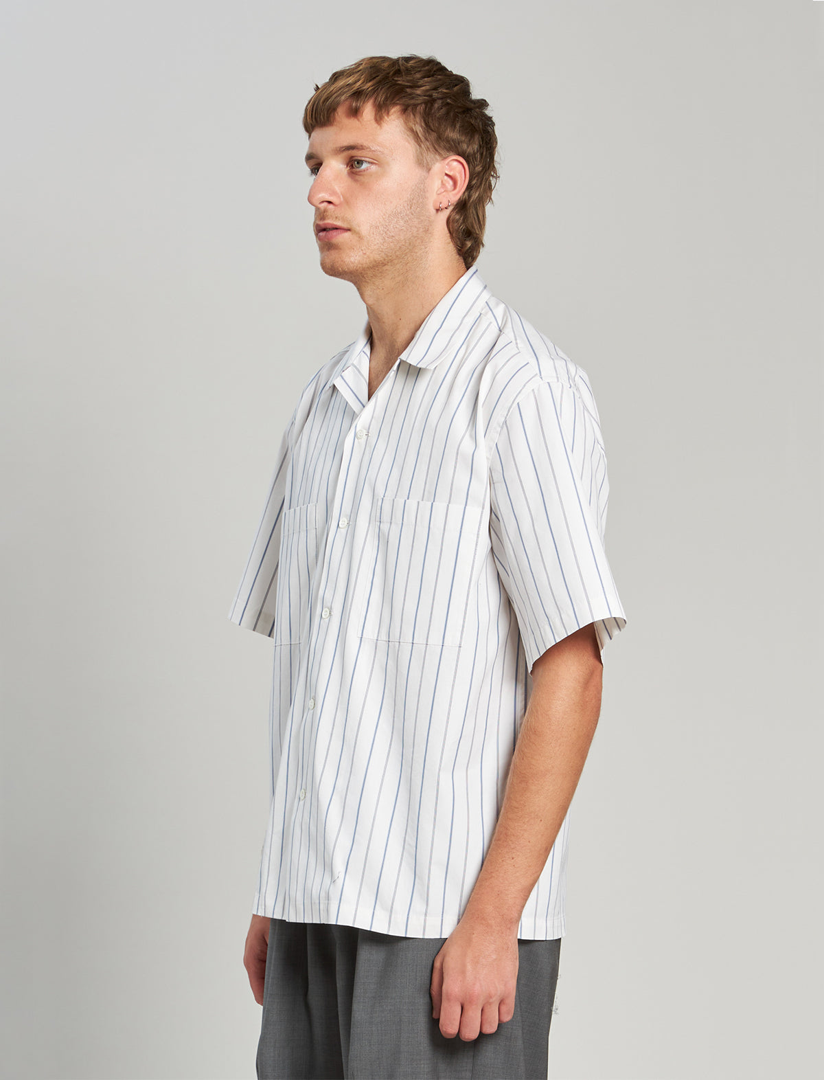 BARENA VENEZIA Cotton-Poplin Short-Sleeve Shirt in White Pinstripes