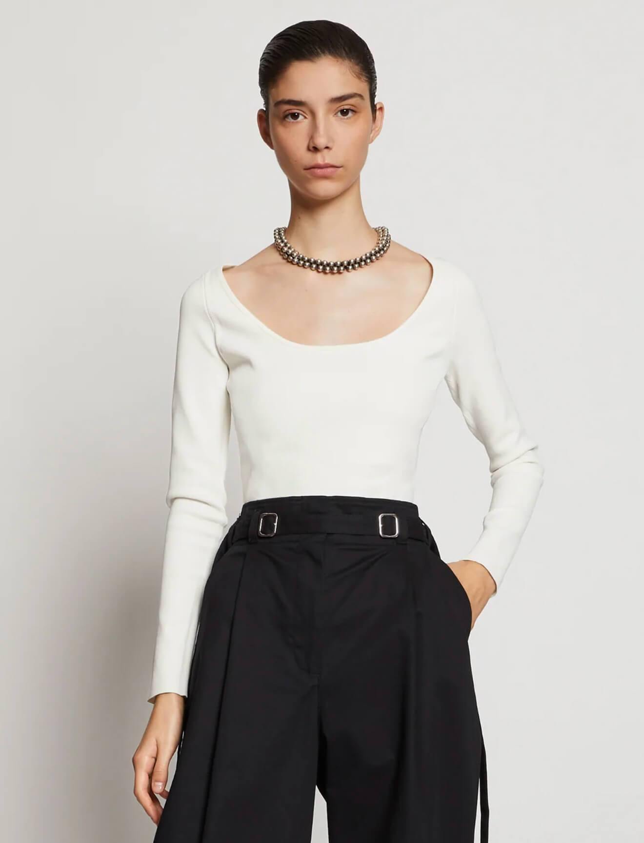 Compact Knit Scoop Neck Top In Off White | CLOSET Singapore