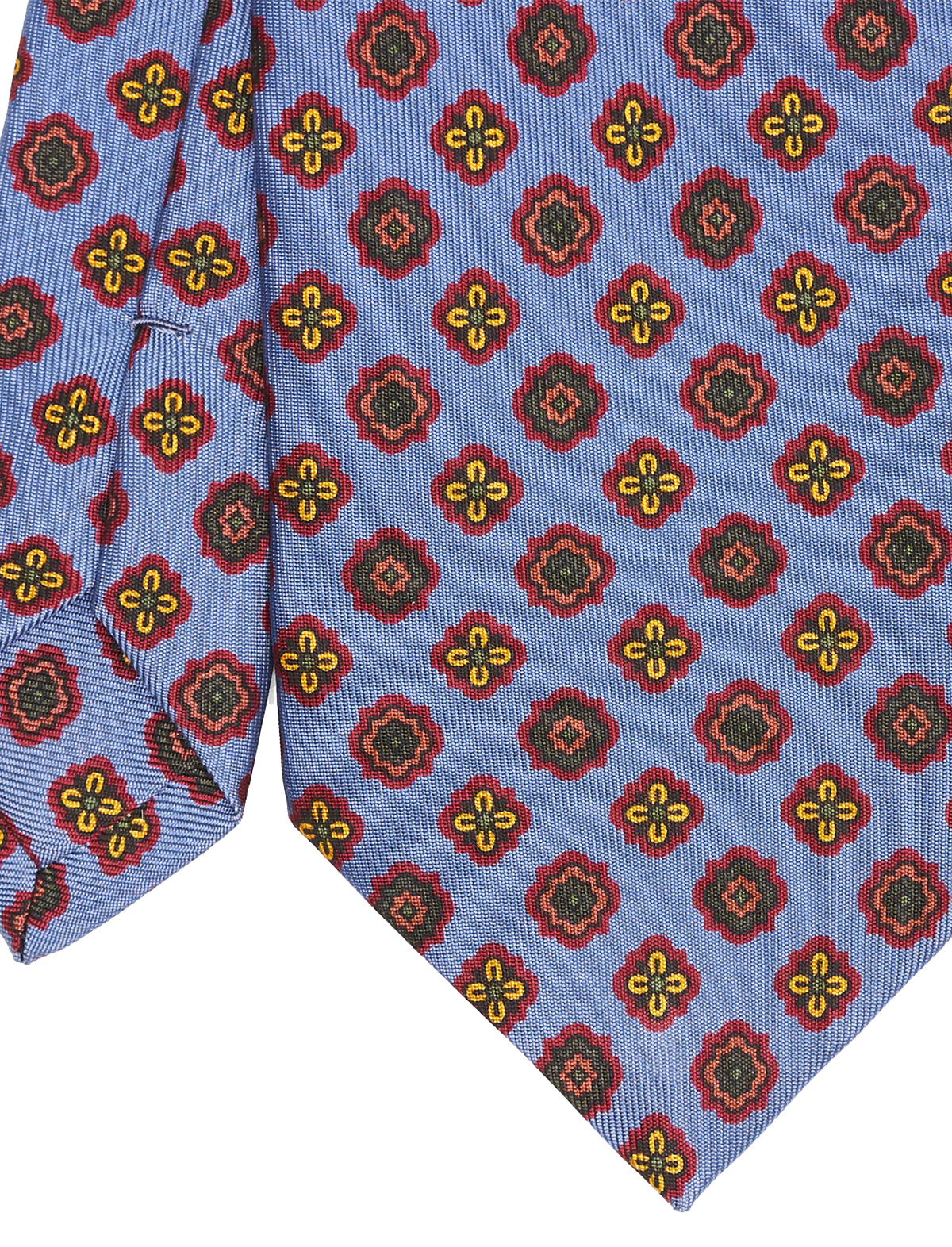 E.Marinella Hand-Printed Silk Tie in Mid-Blue Floral