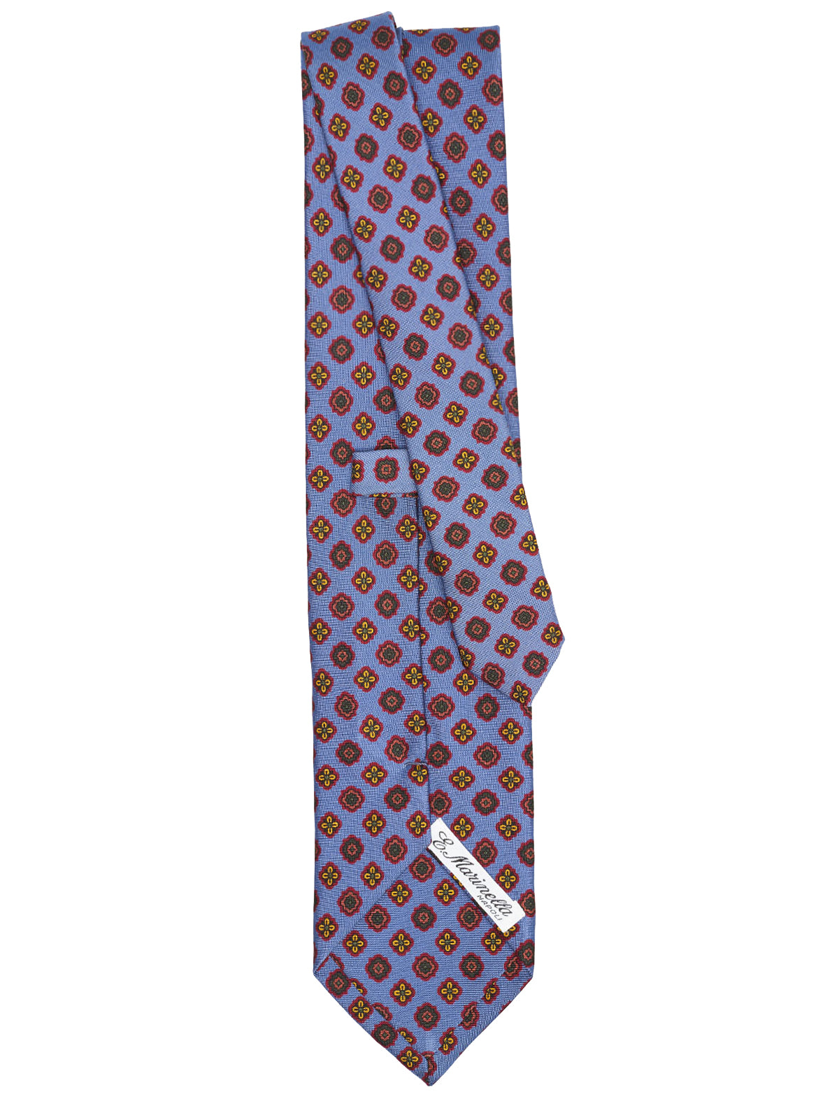E.Marinella Hand-Printed Silk Tie in Mid-Blue Floral