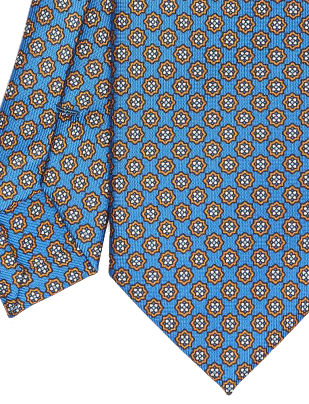 E.Marinella Hand-Printed Silk Tie in Geometric Blue