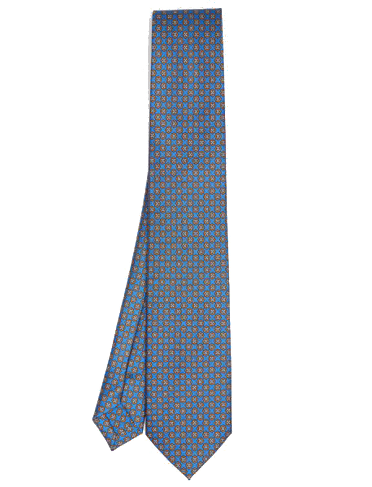 E.Marinella Hand-Printed Silk Tie in Geometric Blue