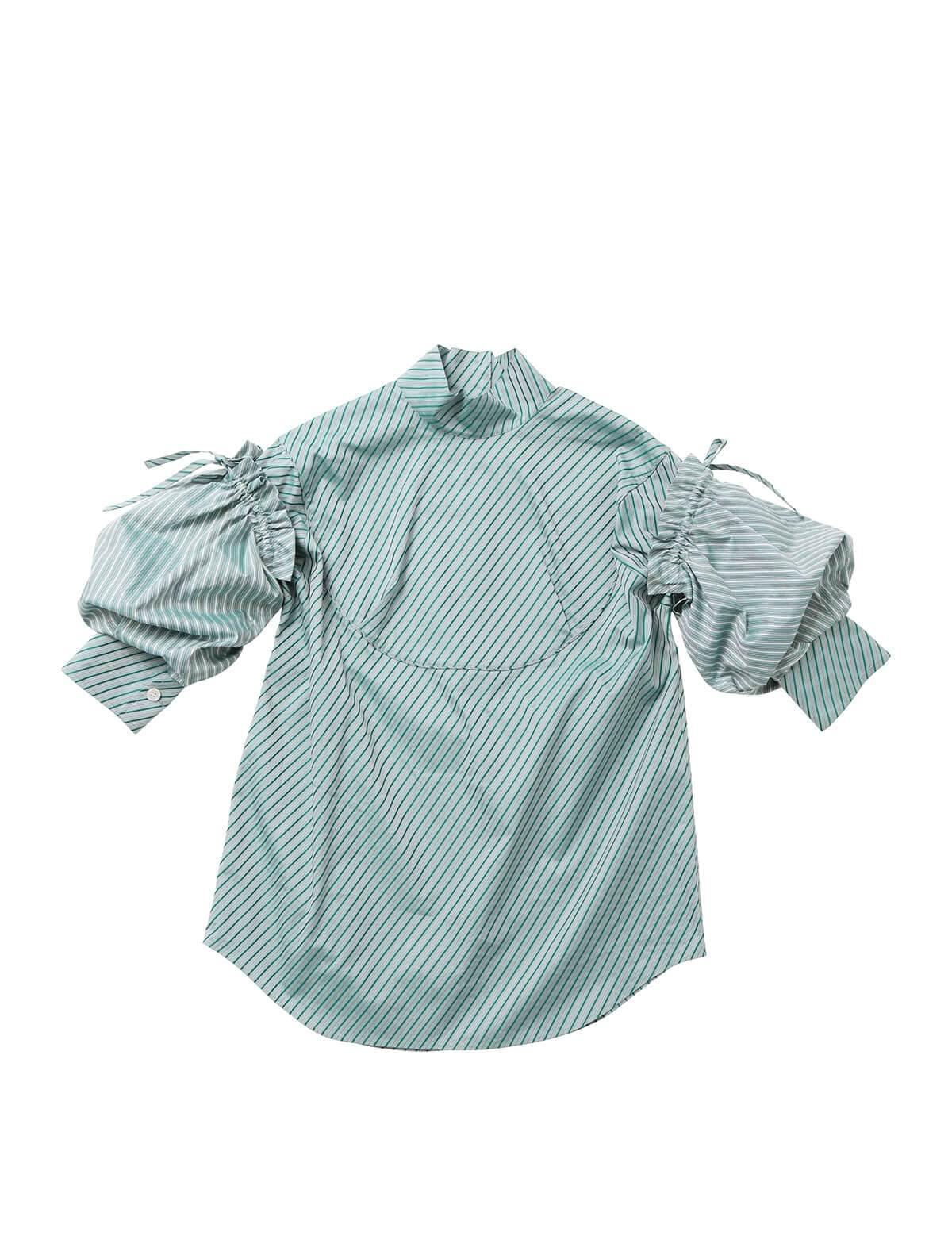 BEAUTIFUL PEOPLE Organic Cotton Striped Shirting Blouse In Green | CLOSET Singapore