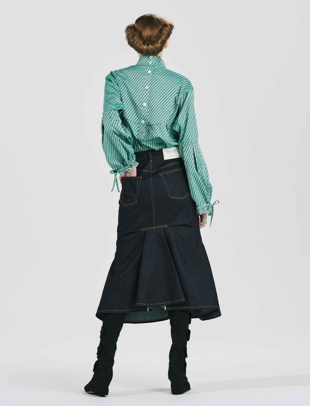 BEAUTIFUL PEOPLE Organic Cotton Striped Shirting Blouse In Green | CLOSET Singapore