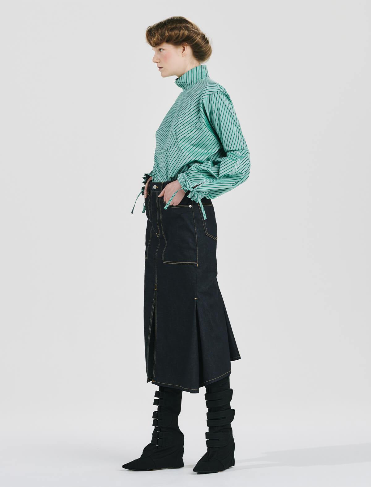 BEAUTIFUL PEOPLE Organic Cotton Striped Shirting Blouse In Green | CLOSET Singapore