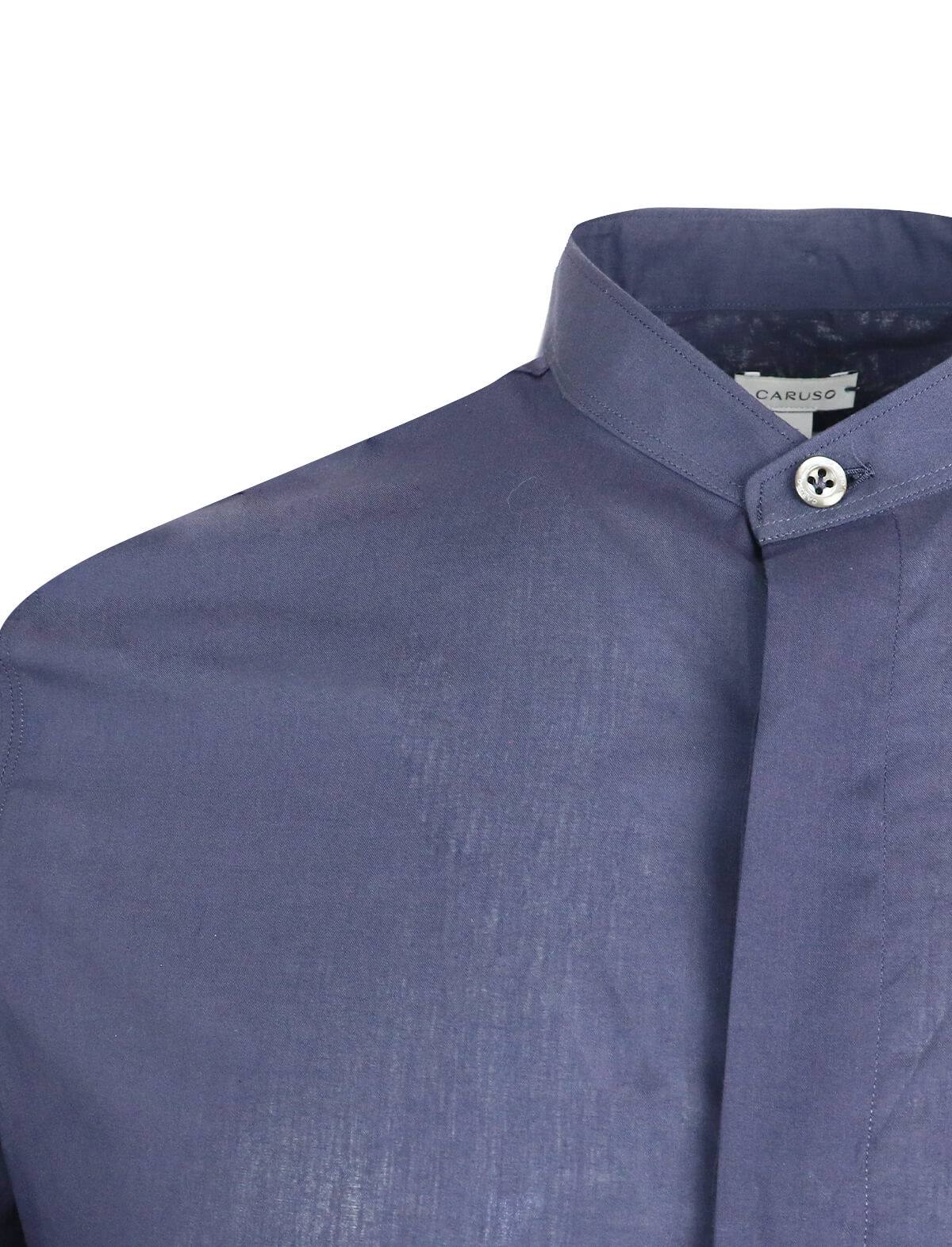 CARUSO Mandarin Collar Cotton Shirt in Navy