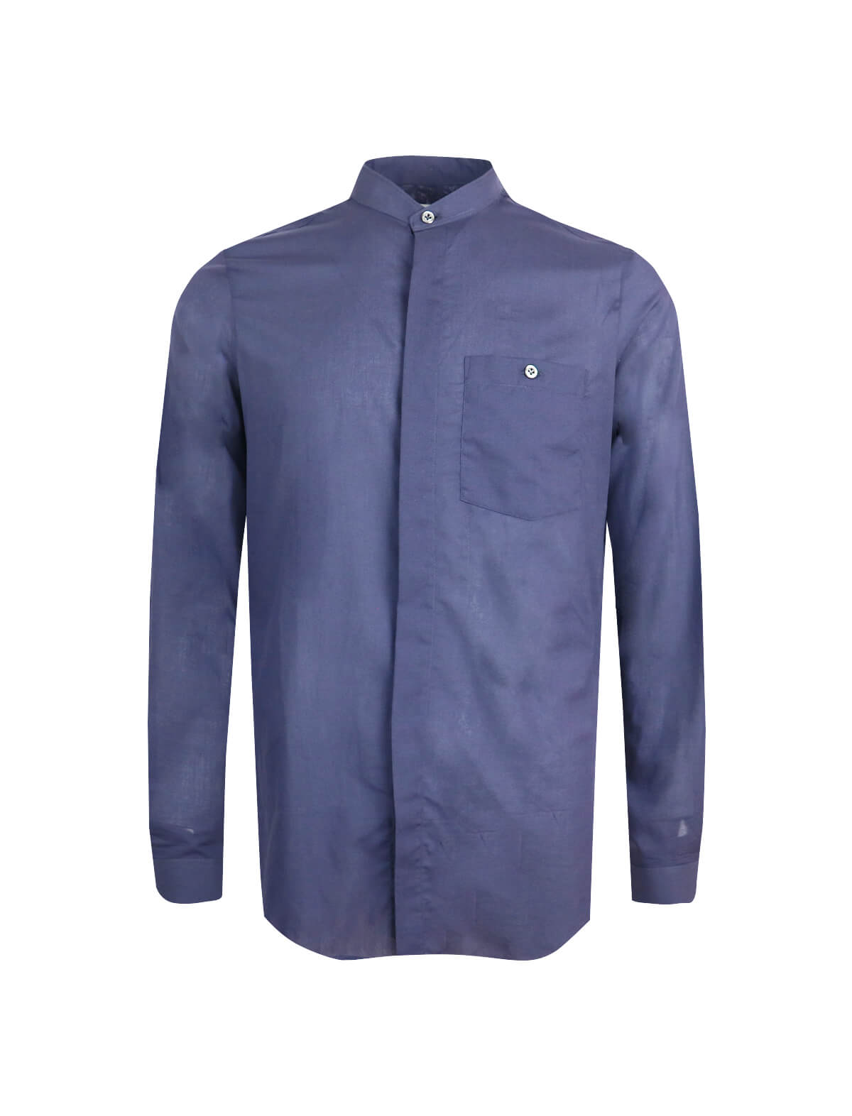 CARUSO Mandarin Collar Cotton Shirt in Navy