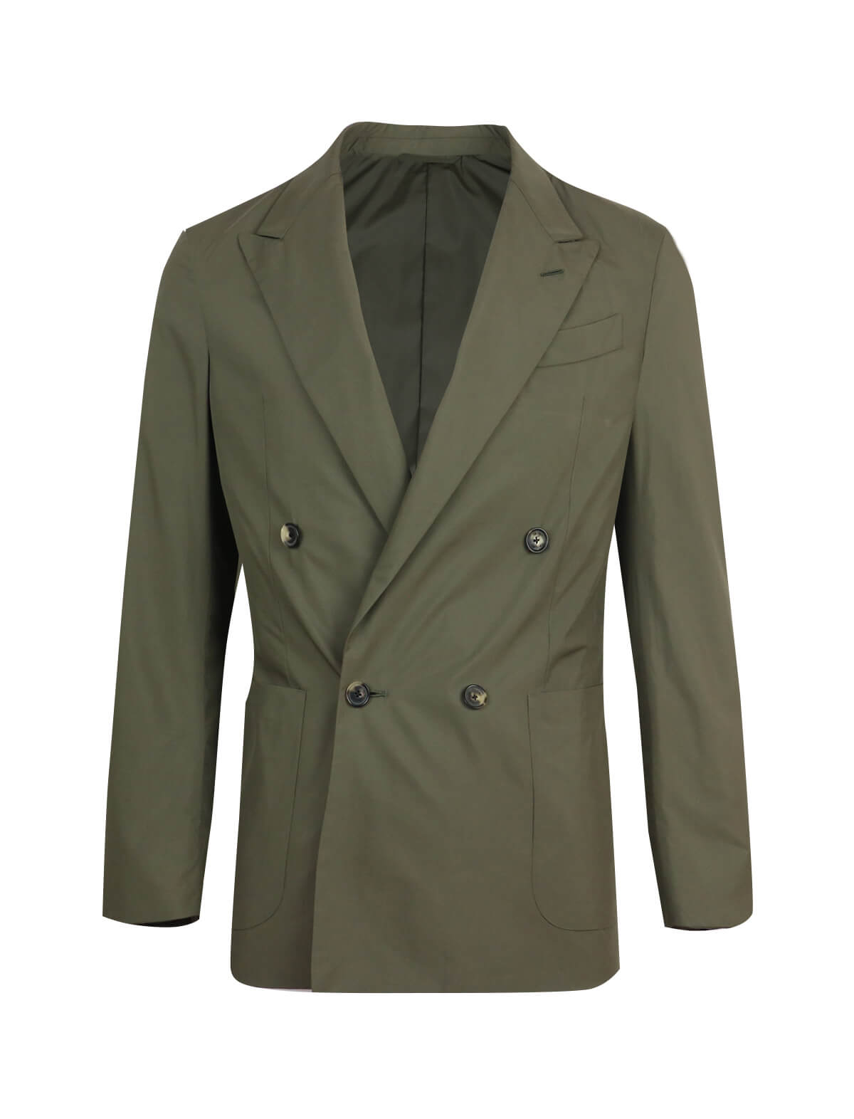 CARUSO Ponza Double-Breasted Twill Blazer in Khaki Green