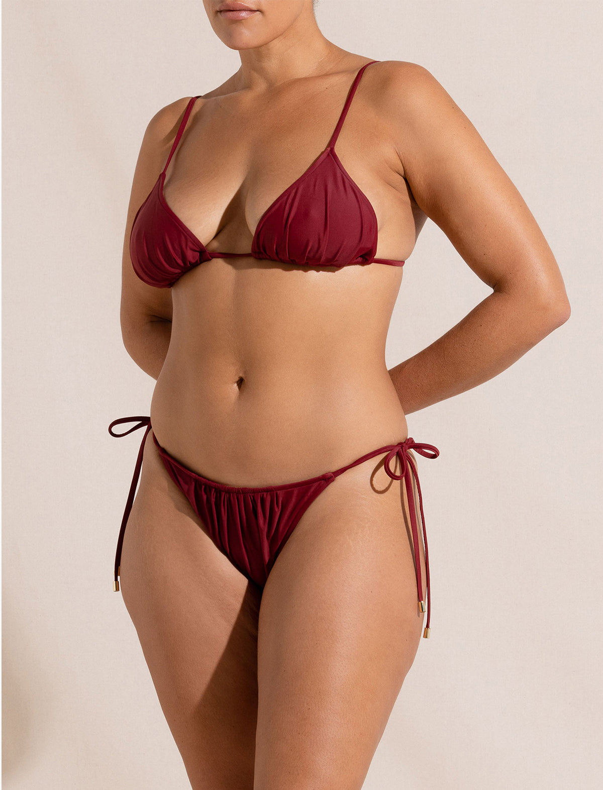PEONY Ruched String Tri Top in Claret