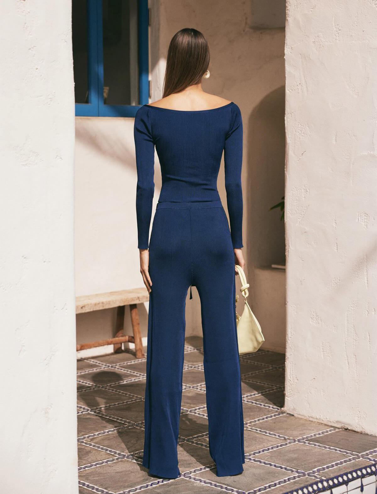 CULT GAIA Edie Wrap-Tie Knit Pant in Navy | CLOSET Singapore