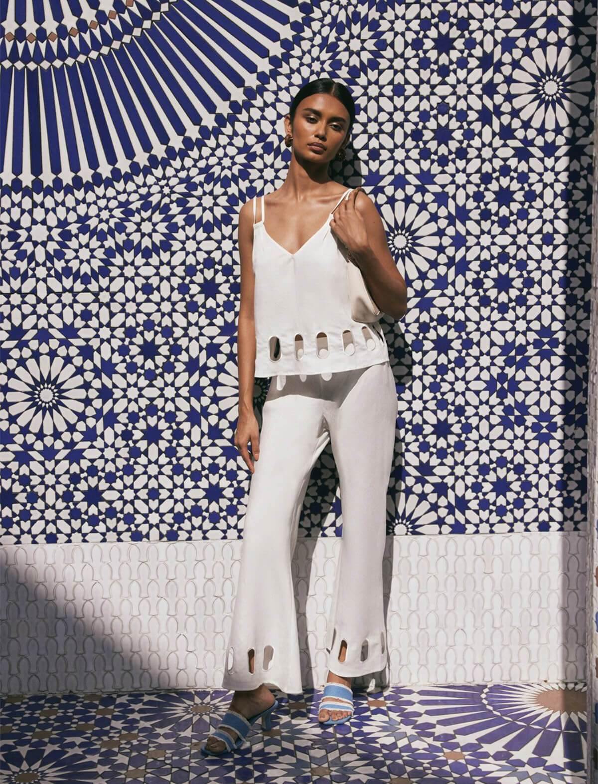 CULT GAIA Kersti Linen-Tencel Pants In Dove | CLOSET Singapore