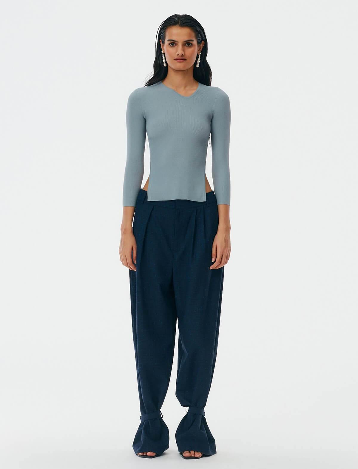 TIBI Wool-Blend Crosshatch Suiting Pants in Navy Multi | CLOSET Singapore