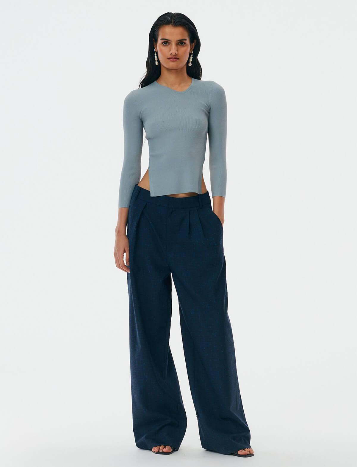 TIBI Wool-Blend Crosshatch Suiting Pants in Navy Multi | CLOSET Singapore