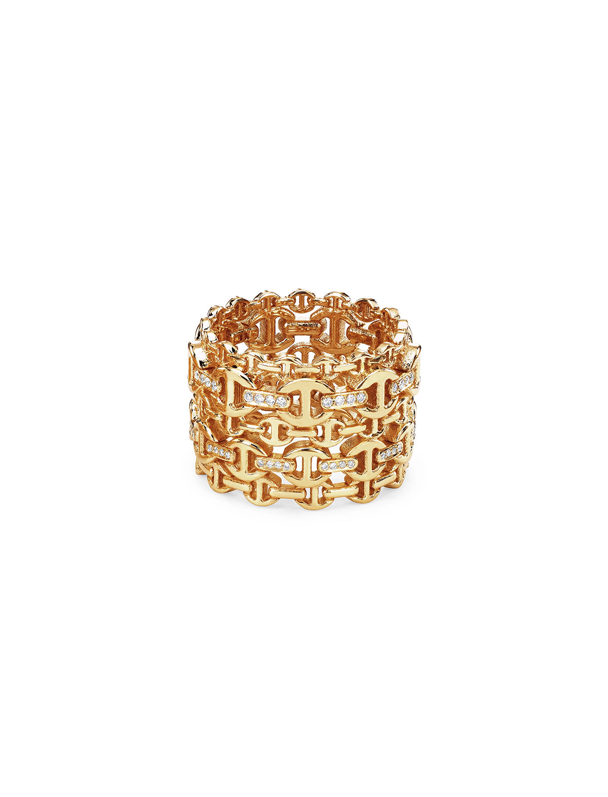 HOORSENBUHS Damash with Diamonds Ring 18k Yellow Gold