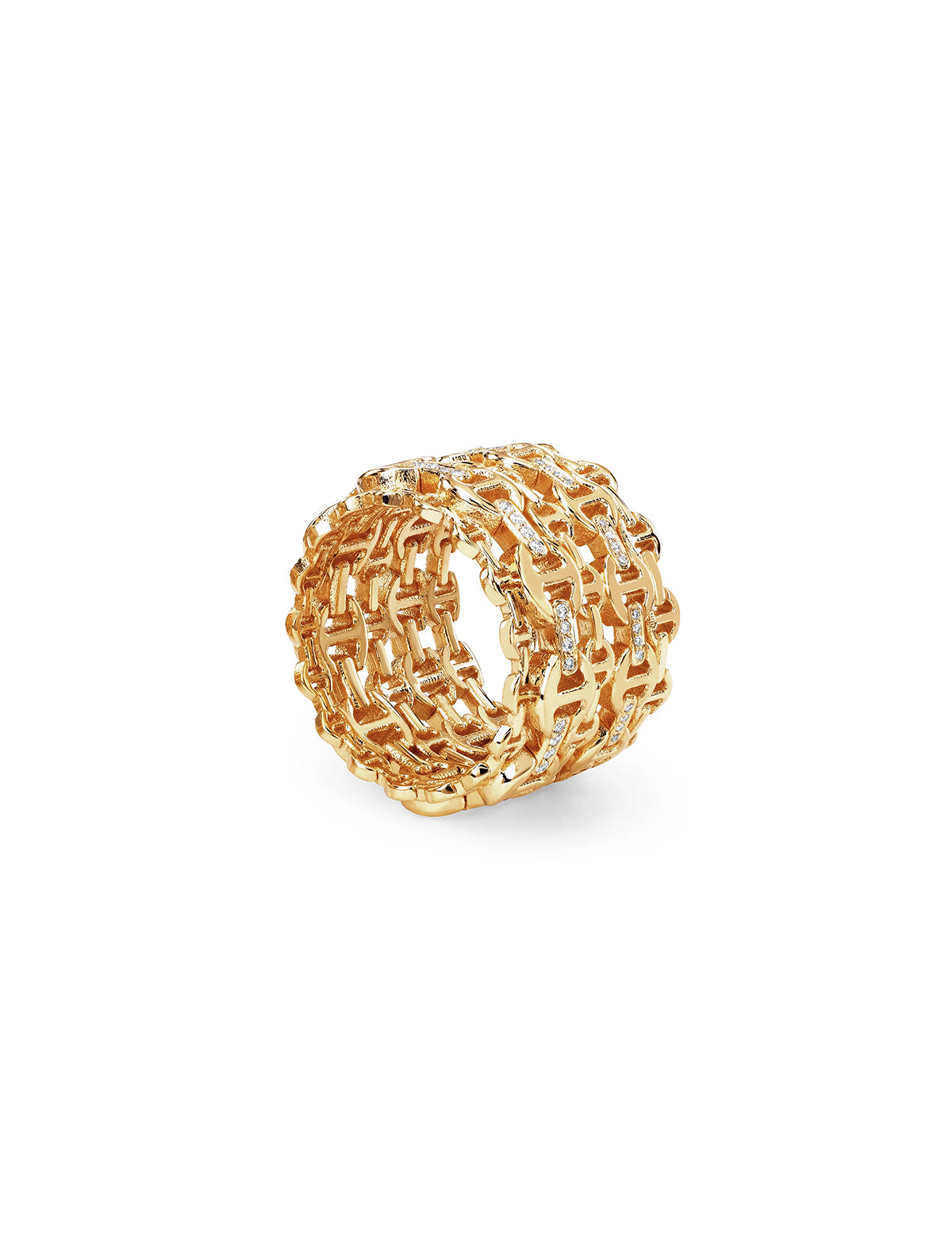 HOORSENBUHS Damash with Diamonds Ring 18k Yellow Gold