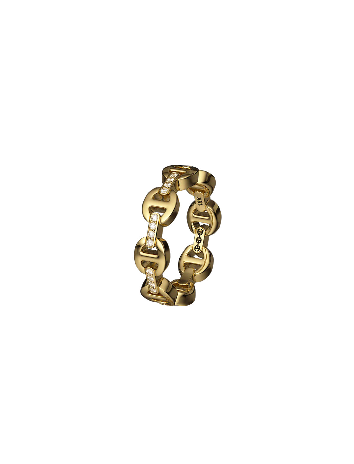 HOORSENBUHS Dame Tri-Link with Diamond Bridges Ring 18k Yellow Gold