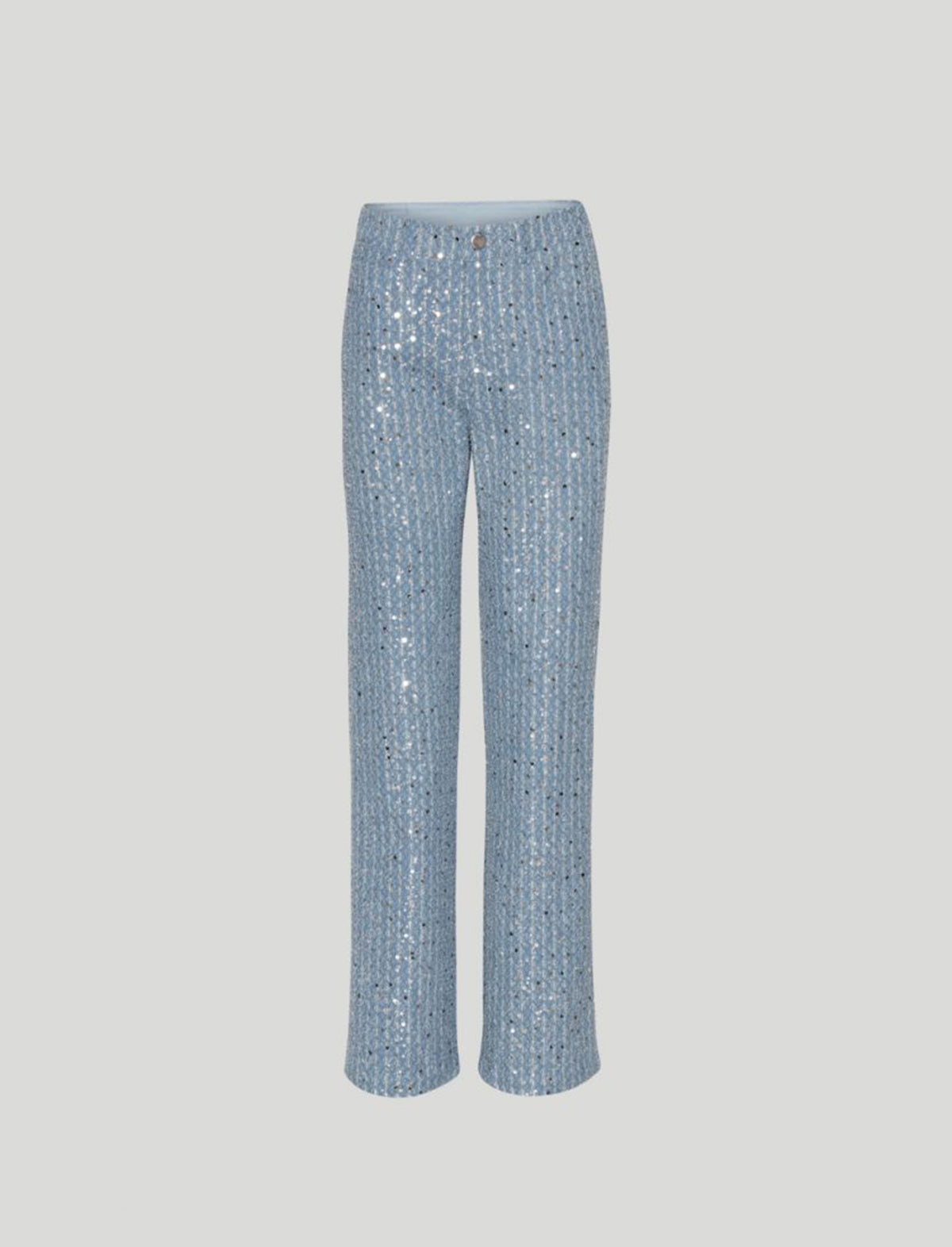 ROTATE Birger Christensen Sequin Embellished Denim Straight Pants in Medium Blue