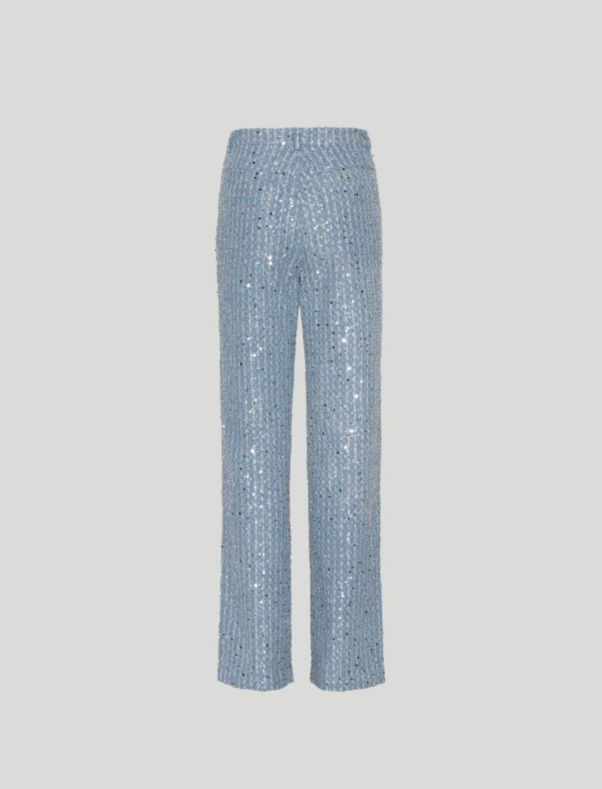 ROTATE Birger Christensen Sequin Embellished Denim Straight Pants in Medium Blue