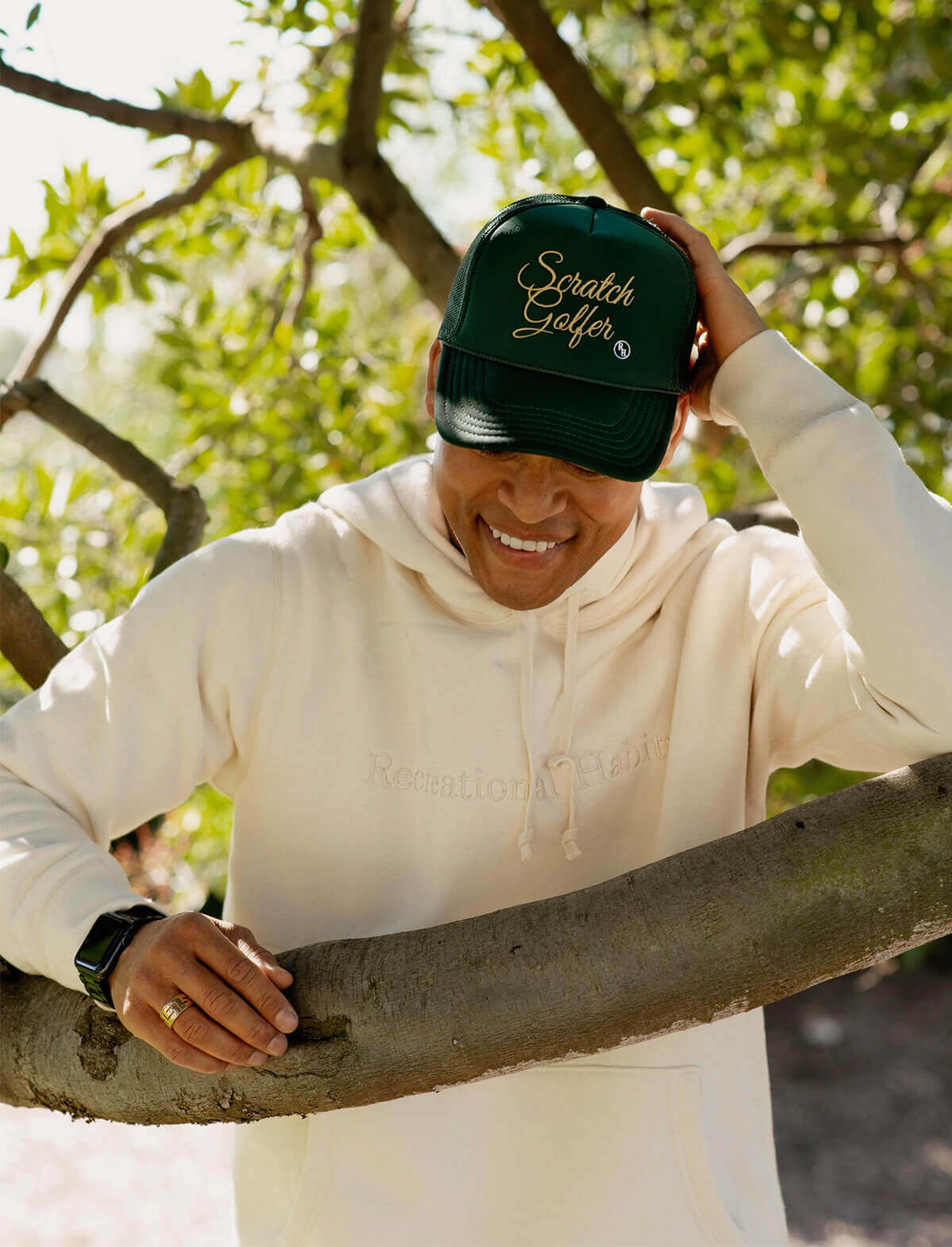 RECREATIONAL HABITS Driver Hoodie With Wordmark in Cream