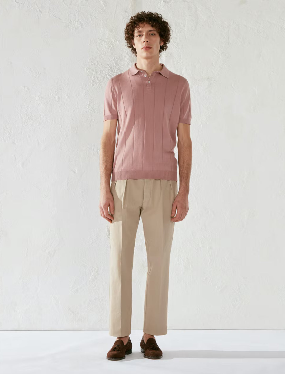 LARDINI Cotton Knitted Polo Shirt in Pink