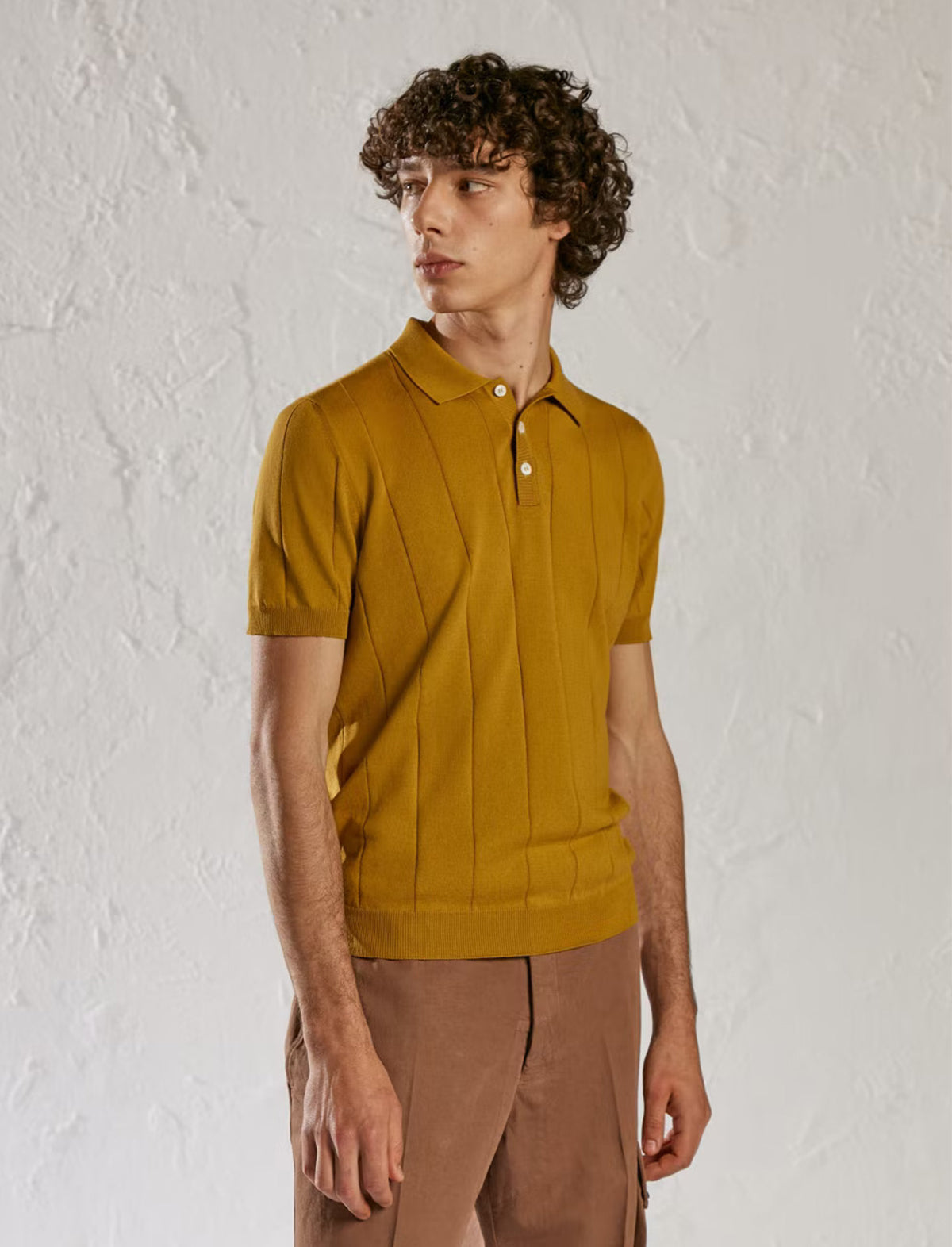 LARDINI Cotton Knitted Polo Shirt in Yellow