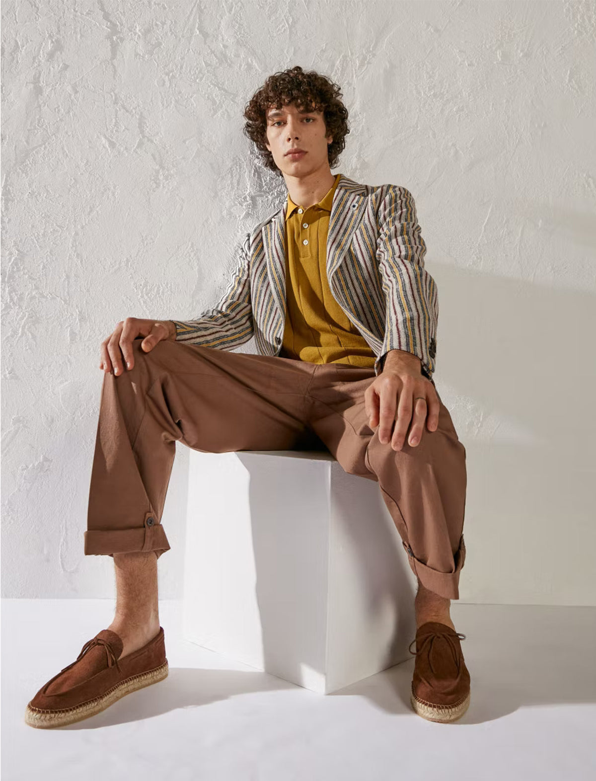 LARDINI Cotton Knitted Polo Shirt in Yellow