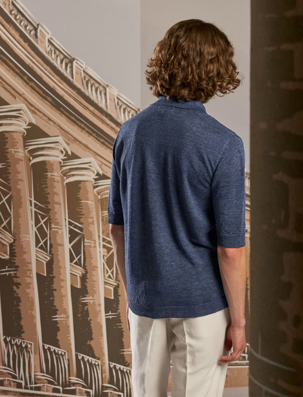 LARDINI Flax Knitted Polo Shirt in Blue