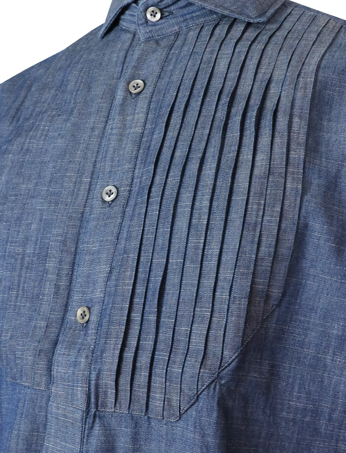 LARDINI Pleated Denim Shirt in Blue