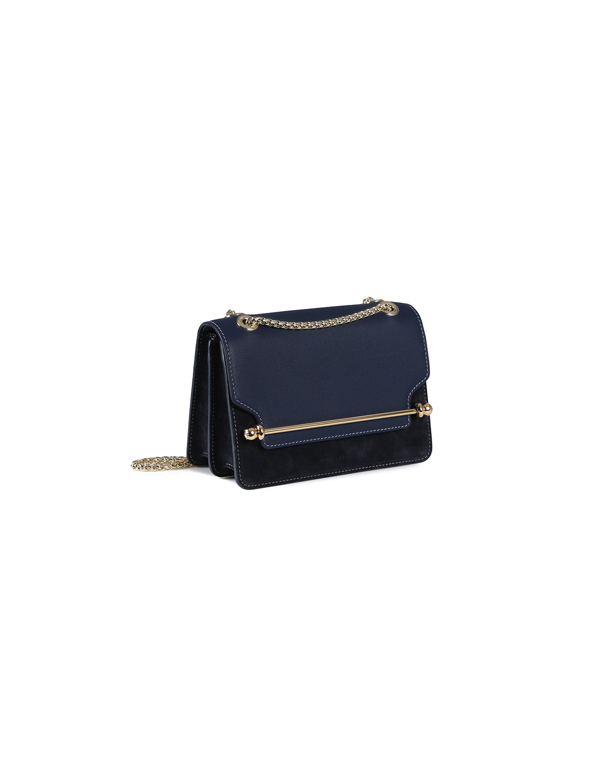 STRATHBERRY East/West Mini Bag in Leather Suede Navy with Grey Stitch
