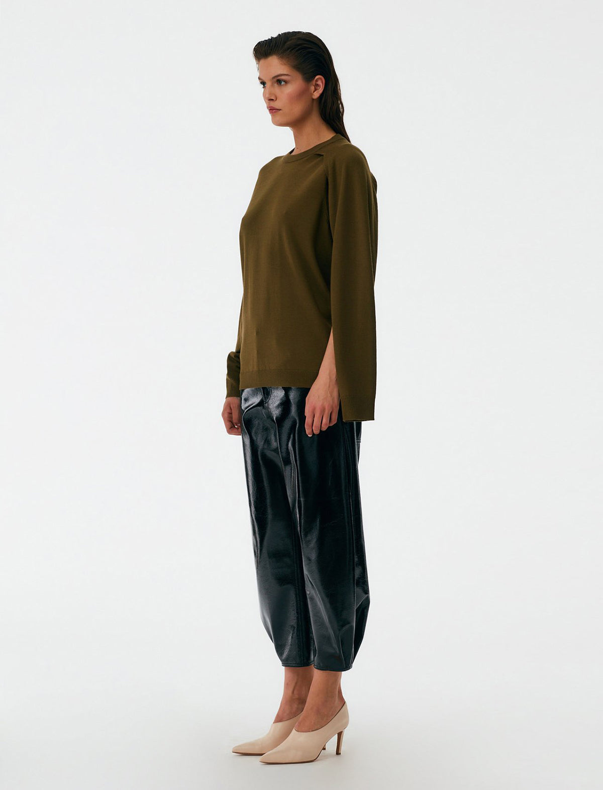 TIBI Faux Leather Sculpted Pants in Black