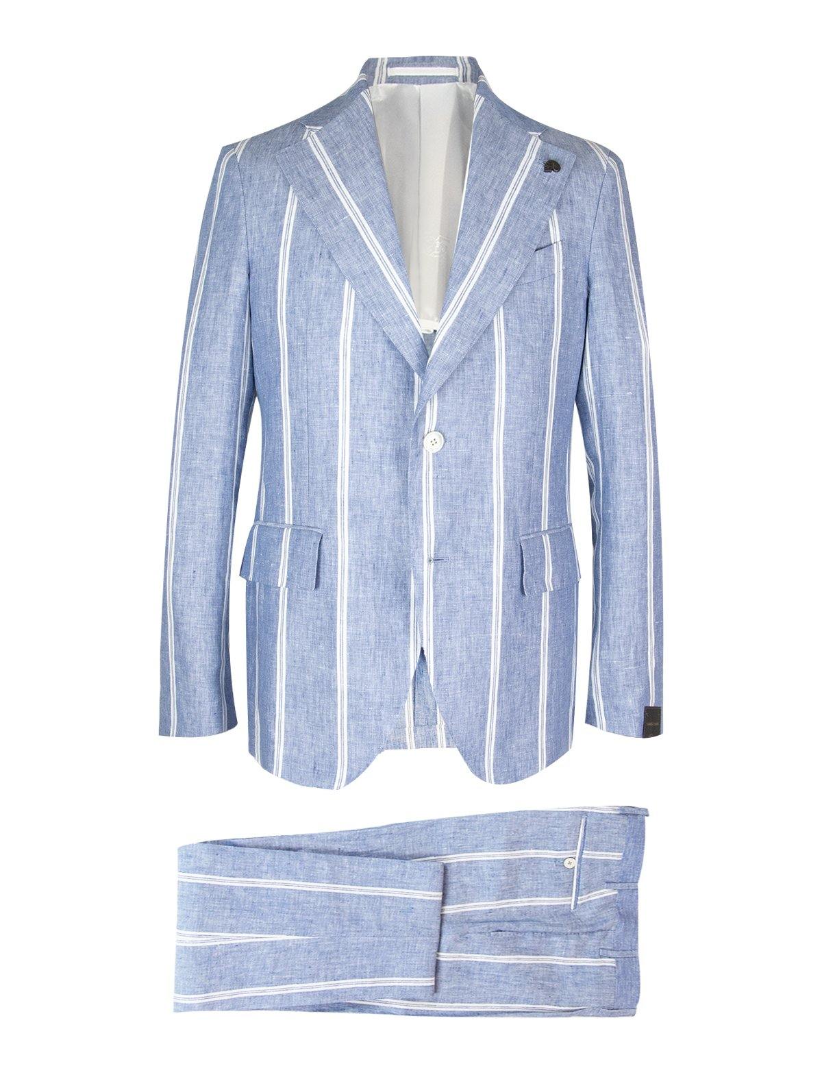 GABRIELE PASINI 2-Piece Linen Suit in Light Blue Ticking Stripes | CLOSET Singapore