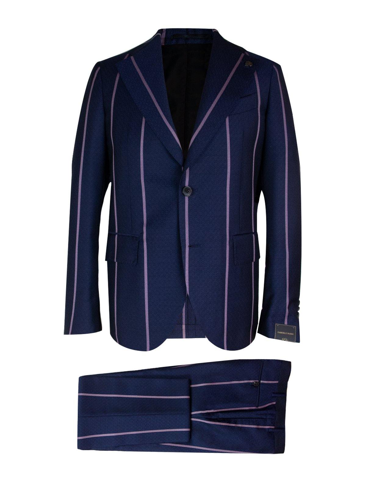 GABRIELE PASINI 2-Piece Wool Suits in Navy Diamond Twill and Purple Stripes | CLOSET Singapore