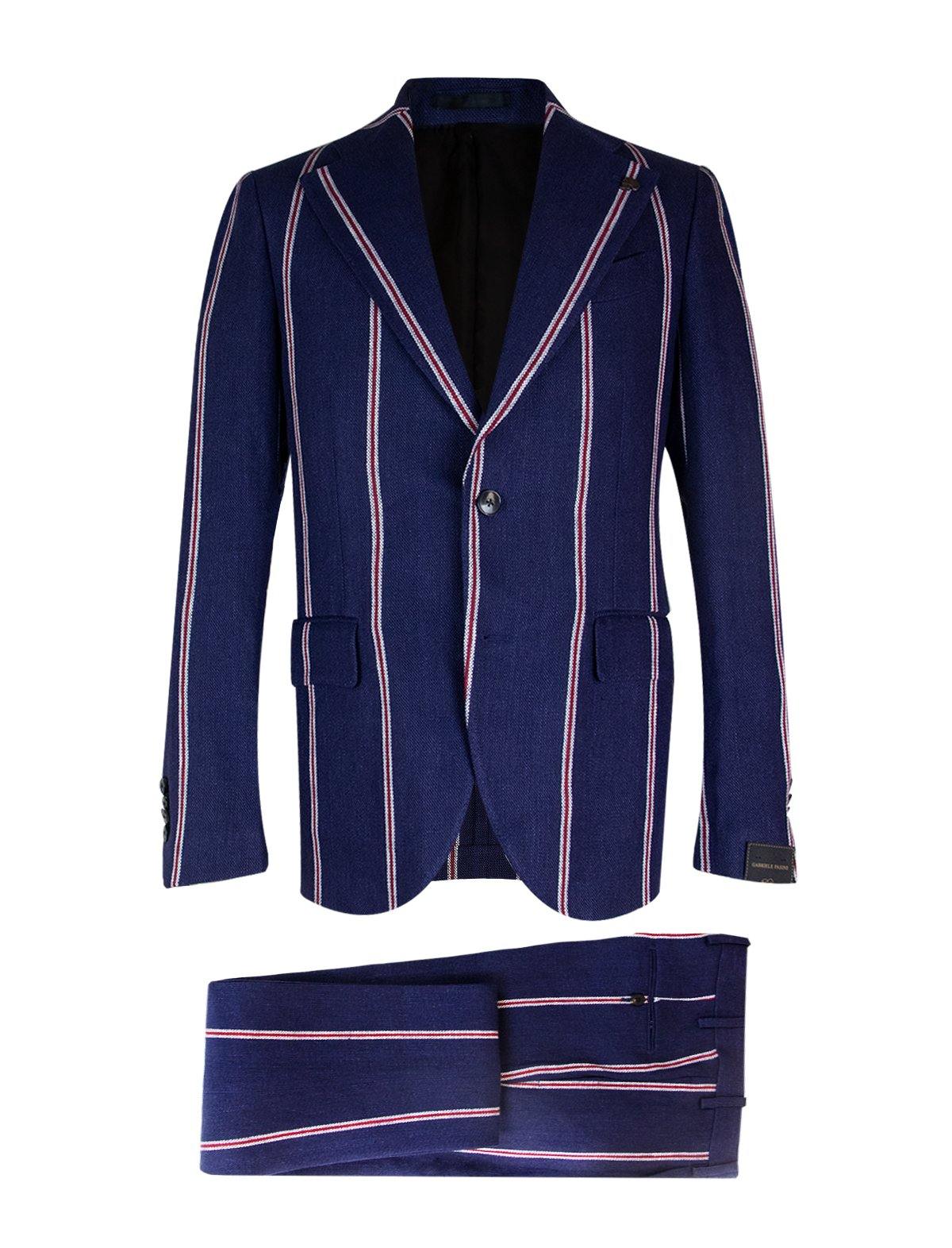 GABRIELE PASINI 2-Piece Linen Suit in Navy Contrasting Stripes | CLOSET Singapore