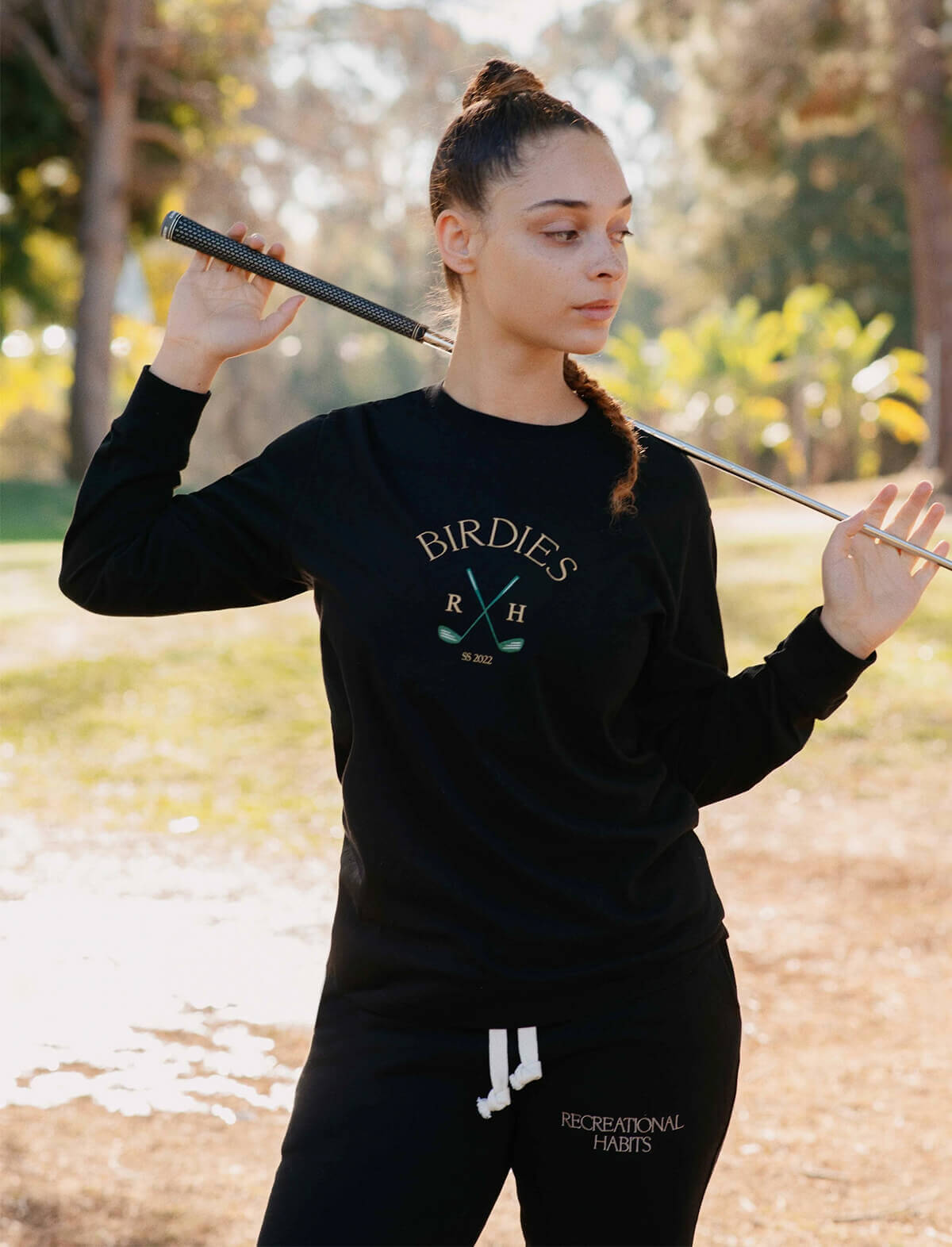 RECREATIONAL HABITS Fairway Long Sleeve Tee With Birdies in Black