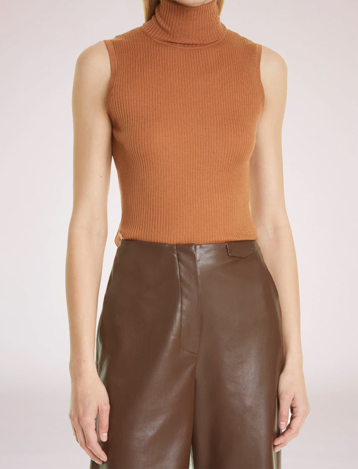 NANUSHKA Faron Merino Wool Roll-neck Tank Top in Ginger