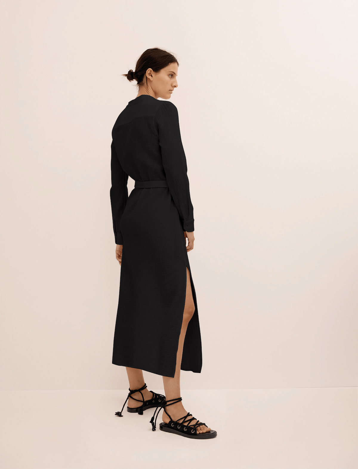 BIRD & KNOLL Frieda Crinkle Cotton Shirt-Dress In Black