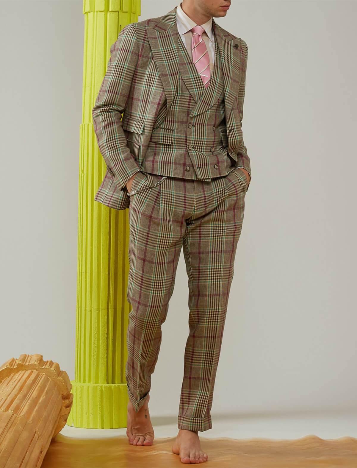 GABRIELE PASINI 3-Piece Suit in Brown Prince of Wales | CLOSET Singapore