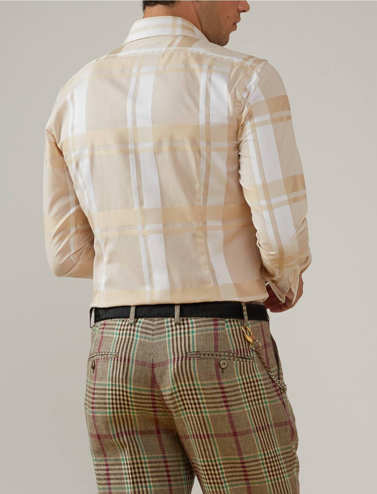 GABRIELE PASINI Dress Shirt in Beige/ White Plaid Print | CLOSET Singapore