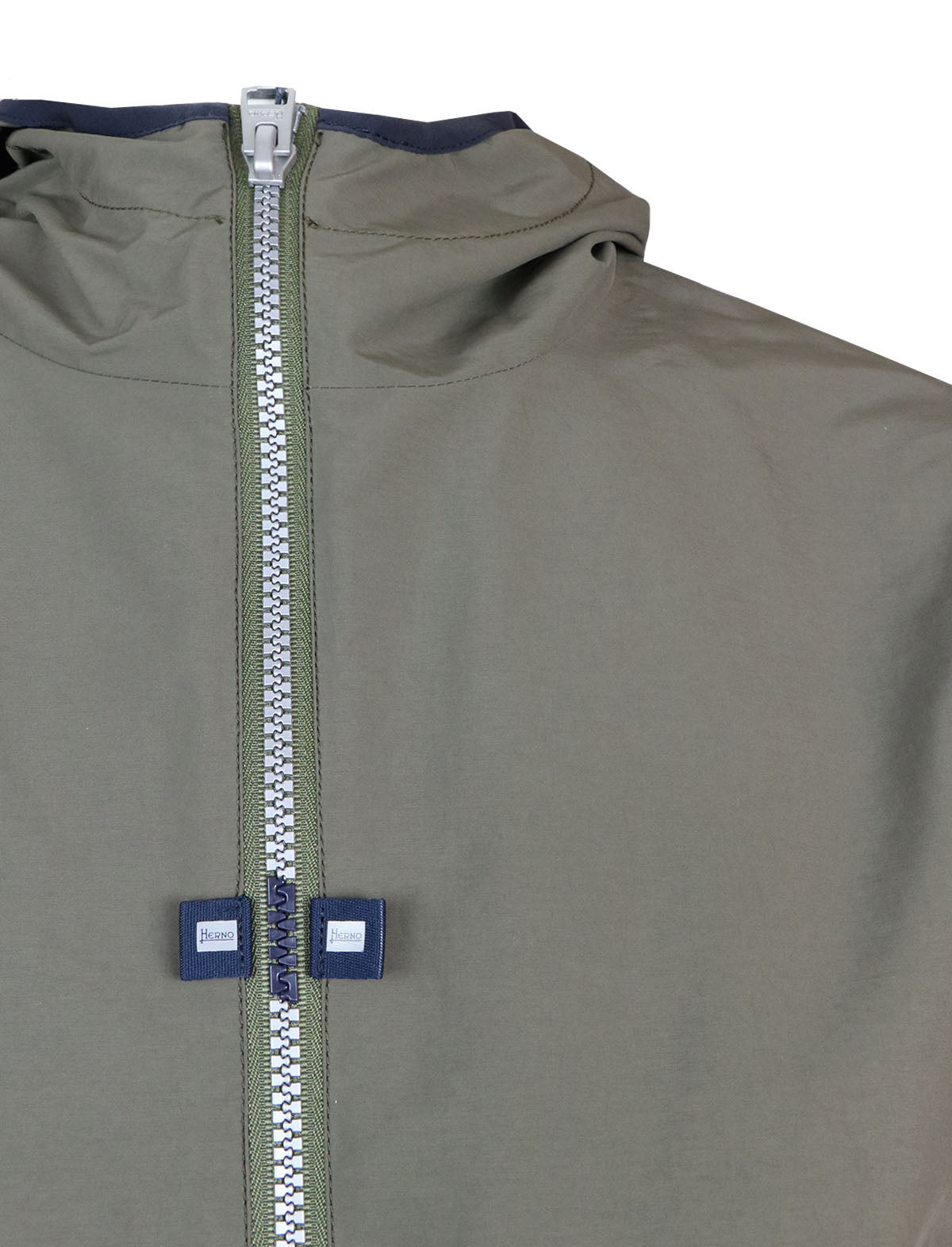 HERNO Zip-Out Plaster Bomber Jacket in Military Green