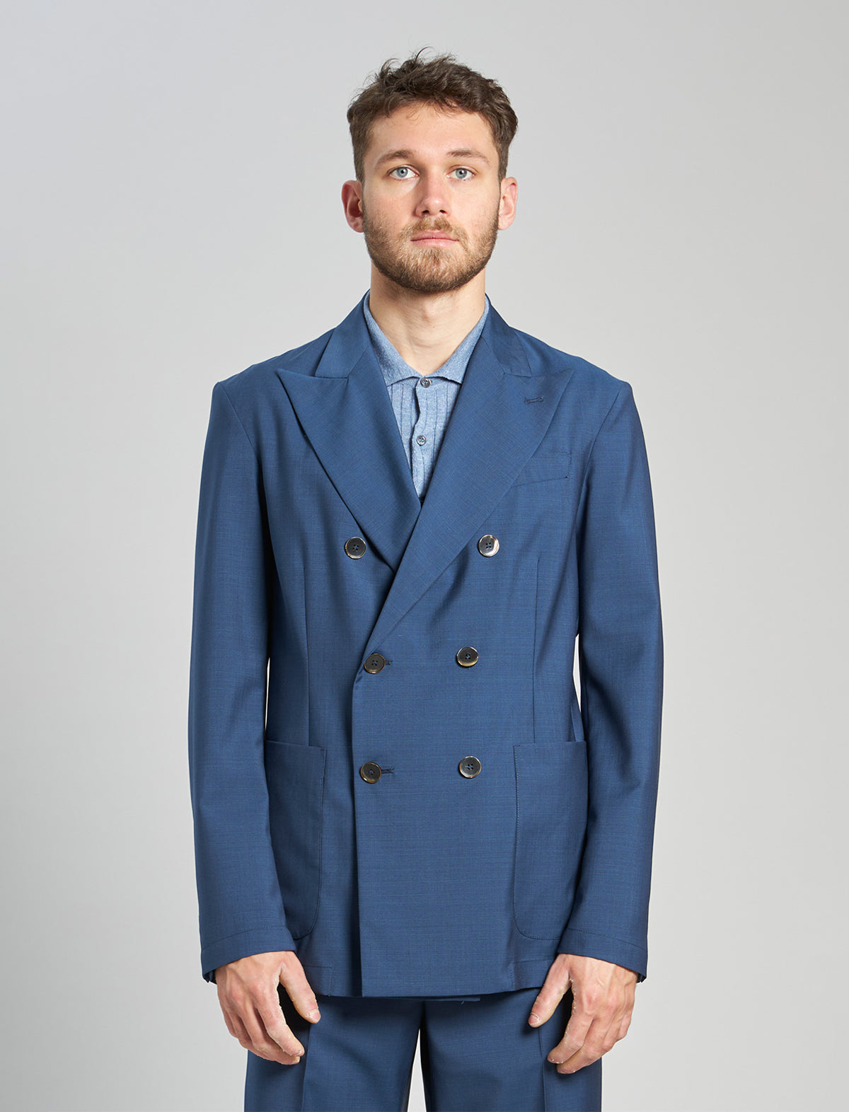 BARENA VENEZIA Double-Breasted Wool Jacket in Blue