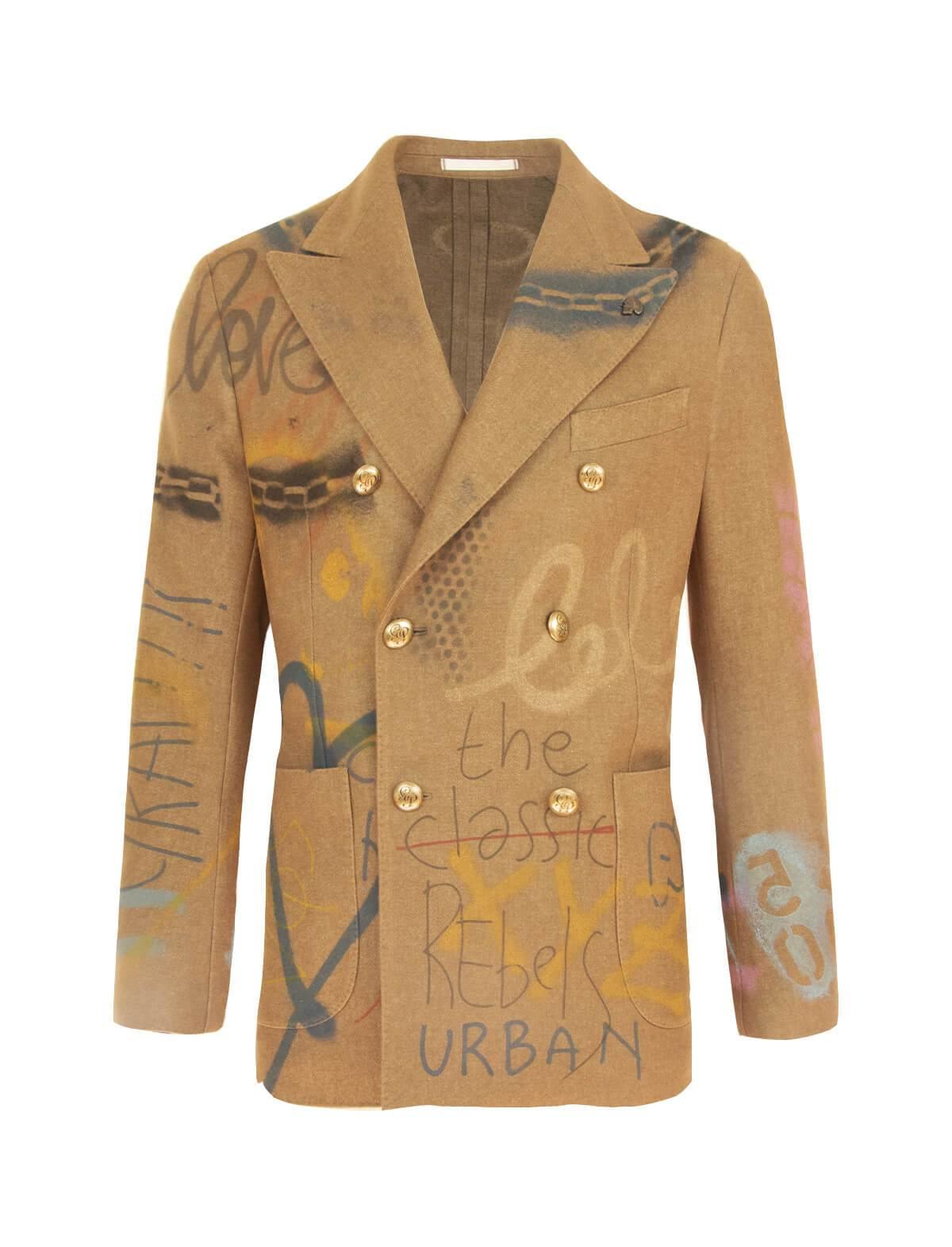 GABRIELE PASINI Double-breasted Lana Wool-Blend Blazer in Graffiti Brown | CLOSET Singapore