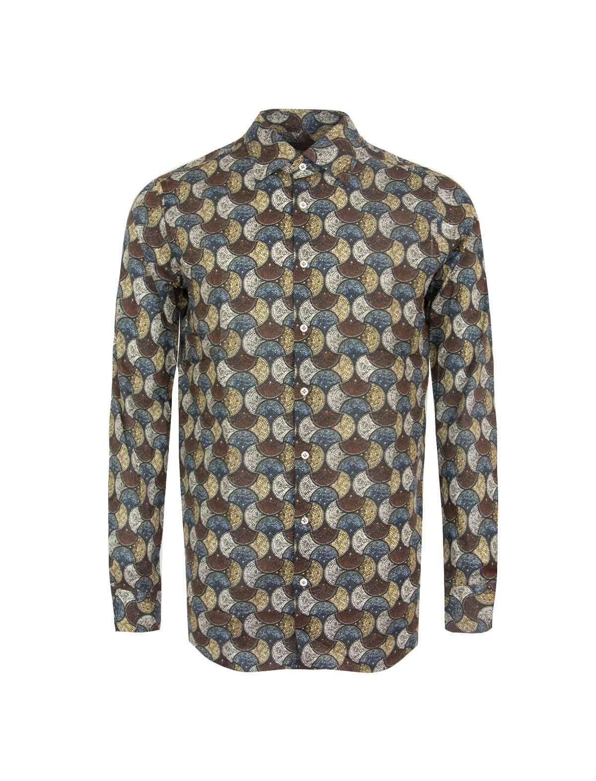 GABRIELE PASINI Cotton Dress Shirt in Brown Multi Print | CLOSET Singapore