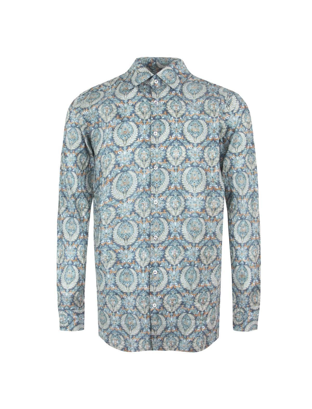 GABRIELE PASINI Cotton Dress Shirt in Blue Multi Print | CLOSET Singapore