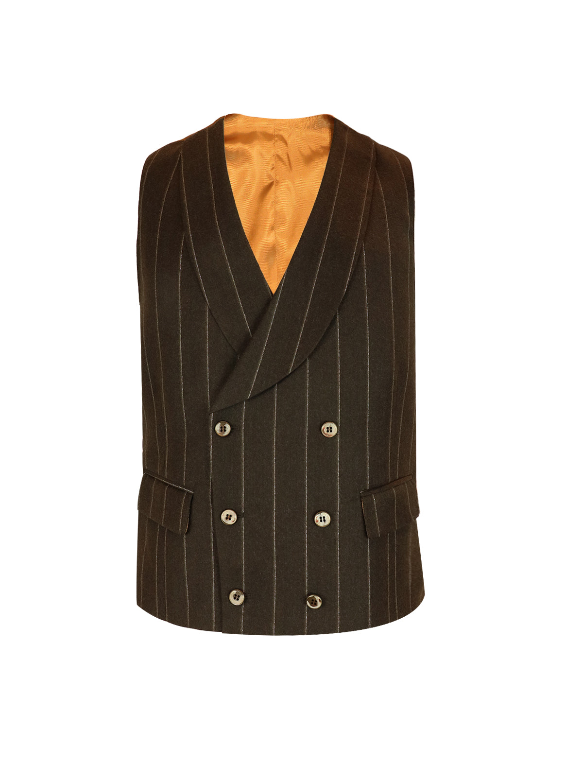 GABRIELE PASINI Double-Breasted Vest in Brown & Silver Stripes
